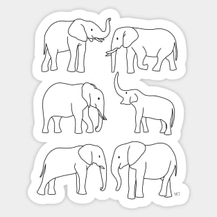 Elephants Line Art - White Sticker